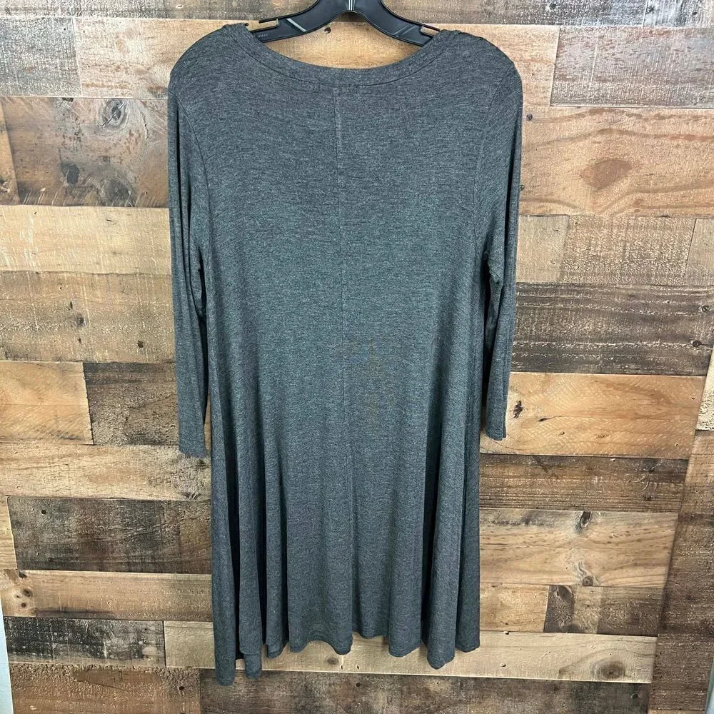 Charlotte Russe Tunic Dress V Neck Grey 3 Quarter Sleeves Jersey Knit Medium
